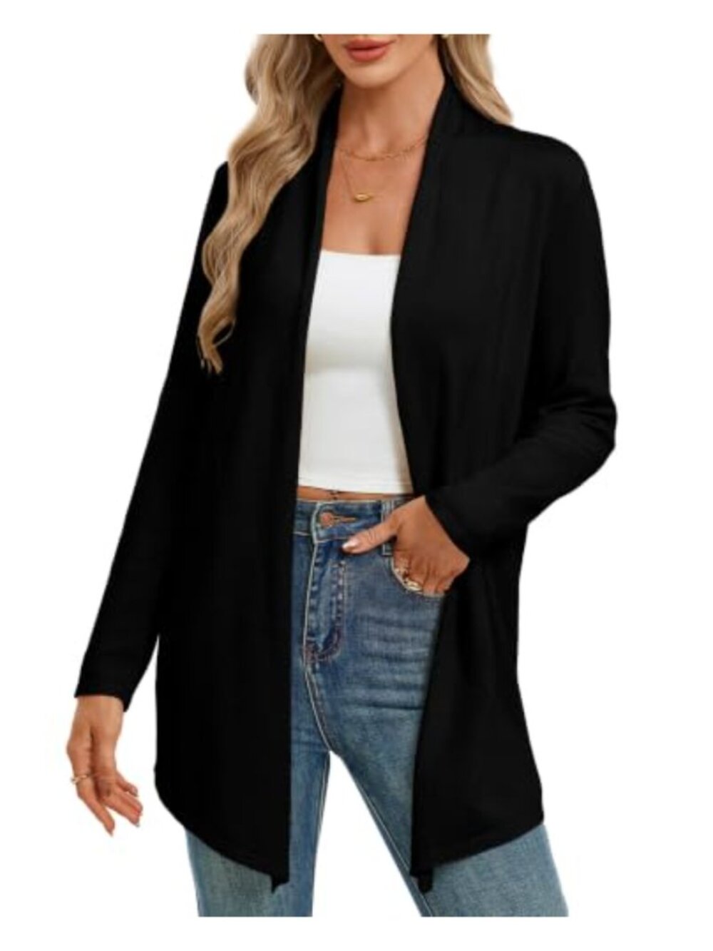Women's Lightweight Open Front Long Cardigan Knit Asymmetric Hem Sweater